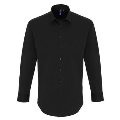 Premier Mens Stretch Fit Popeline Langarmhemd (Schwarz)