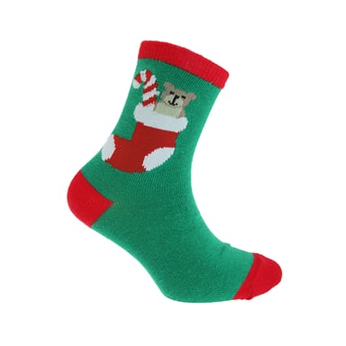 FLOSO Weihnachtssocken für Kinder (Grüner Bär)