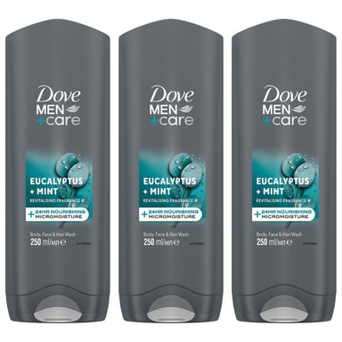 Dove Men+Care 3 in 1 Body, Face & Hair Wash Eucalyptus + Mint 250ml, 3 Pack