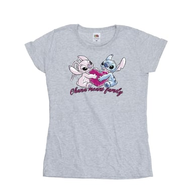 Disney Damen/Damen Lilo und Stitch Ohana Herz mit Engel Baumwolle T-Shirt (Sport grau)