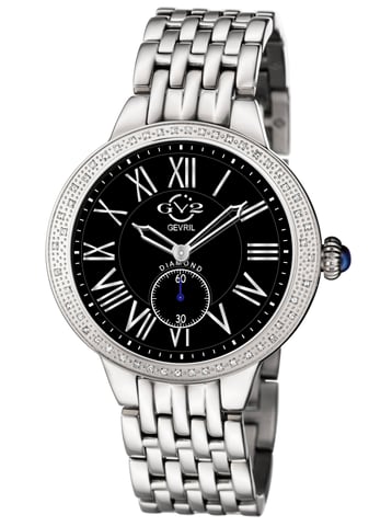GV2 Astor Damen Schweizer Quarz Diamant schwarzes Zifferblatt Edelstahl Uhr
