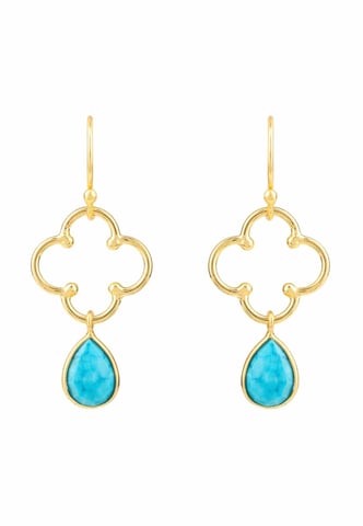 BOUCLE D'OREILLE OUVERTE EN TRÈFLE ET PIERRES PRÉCIEUSES, TURQUOISE ET OR