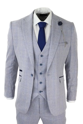3-teiliger Tweedanzug für Herren, hellblau kariert, Peaky Blinders 1920 Gatsby Hochzeitsanzug