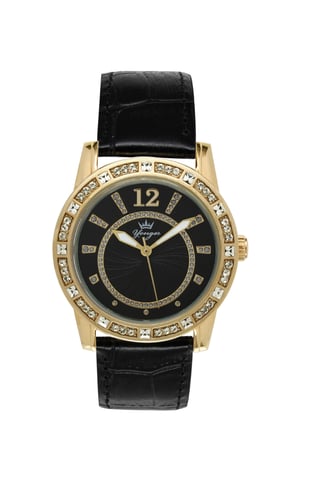 Yonger und Bresson Schwarzes Zifferblatt Schwarzes Band Uhr mit Gold Gehäuse