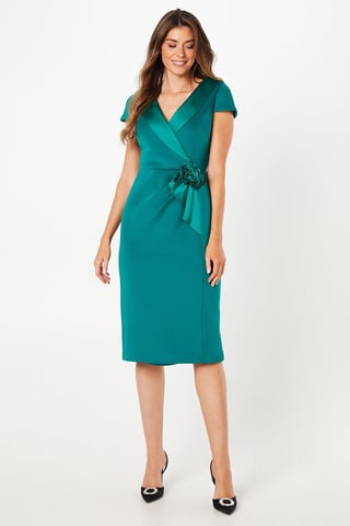 Occasion Scuba Corsage Midi Dress