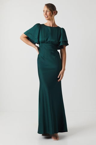 Satin Back Crepe Double Sleeve Bridesmaids Dress