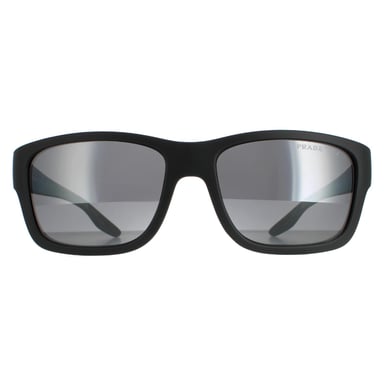 Prada Sport Rectangle Herren Grau Gummi Dunkel Grau Silber Spiegel Polarisiert PS01WS
