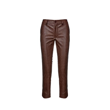 Schokoladenbraune Moiré-Kunstleder 7/8-Hose