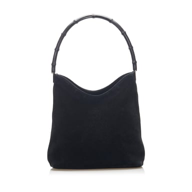 Vintage Gucci Bamboo Suede Shoulder Bag Black
