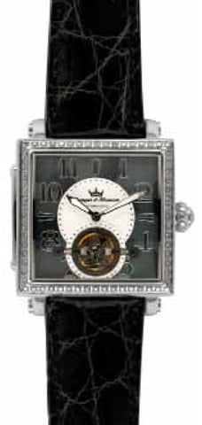 Yonger: Schwarzes Band mit Diamanten auf der Lünette Uhr