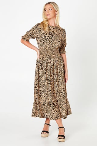 Animal Shirred Waist Maxi Dress