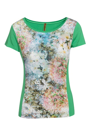 Grünes kurzärmeliges Top mit Blumenmuster