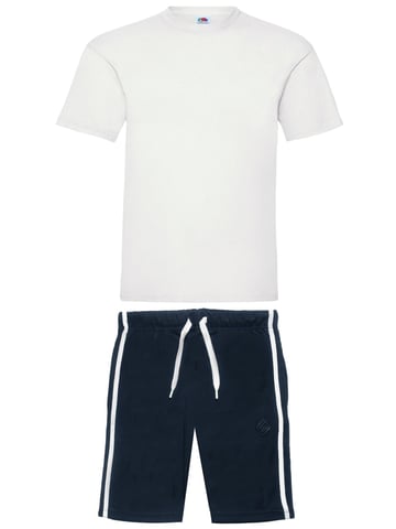 Enzo | Herren T-Shirt & Shorts Loungewear Set - Weiß/Navy
