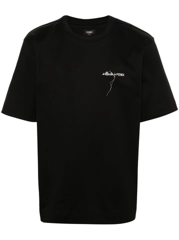 Fendi Made in Fendi T-Shirt mit gesticktem Logo in Schwarz