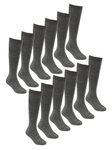 12 Paar Multipack Mädchen Kniestrümpfe aus Bambus | Lange Schule Kinder Socken - Grau