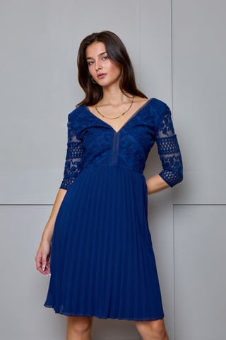 Long Sleeve V Neck Midi Dress in Navy