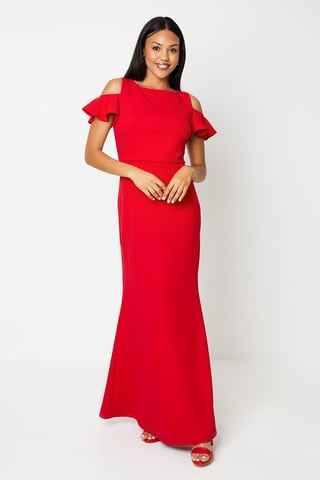 Cold Shoulder Stretch Crepe Fishtail Gown
