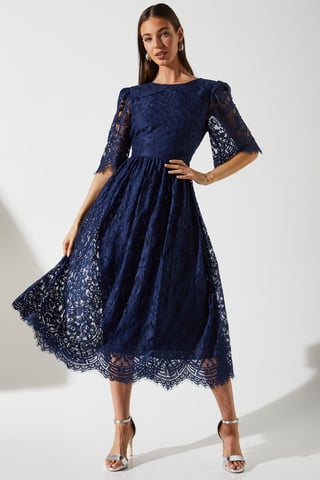 Lace Short Sleeve Midi Dress