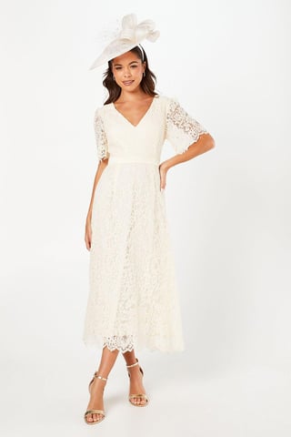 Lace Angel Sleeve Midi Dress