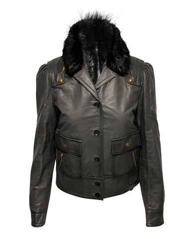 Gucci Jacke mit Fellkragen aus schwarzem Leder