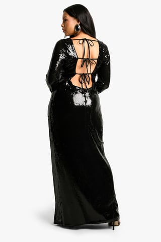 Plus Sequin Tie Back Maxi Column Dress