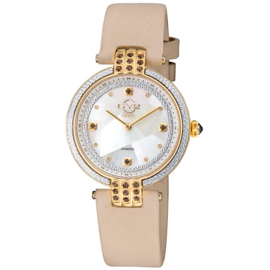 GV2 Matera Damen Schweizer Quarz weiß Perlmutt Zifferblatt Ecru Wildleder Uhr Diamond Watch