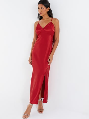Red Satin Bow Midaxi Dress