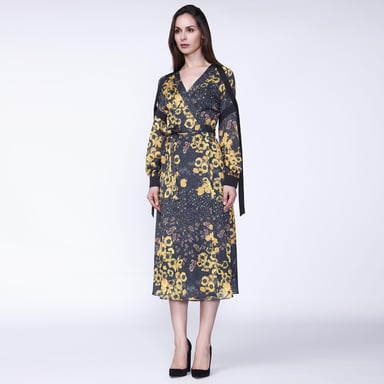 Midikleid in Wickeloptik mit Blumenmuster