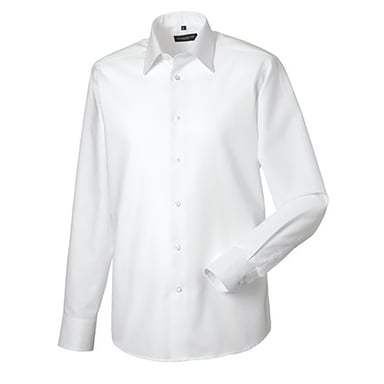 Russell Collection Herren Langarmhemd mit pflegeleichtem Oxford-Maßanzug (Weiß)