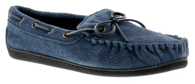 New Mens/Gents Navy Leather Suede Moccasin Slippers