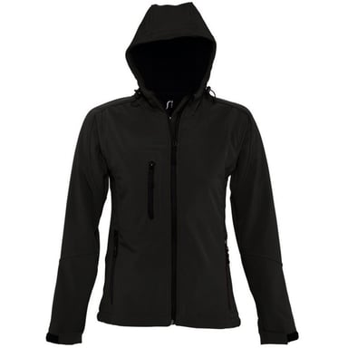 SOLS Womens/Ladies Replay Hooded Soft Shell Jacket (atmungsaktiv, winddicht und wasserabweisend) (Schwarz)