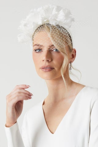 Flower And Mesh Netting Bridal Headband