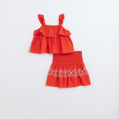River Island Girls Outfit Set Red Embroidered 2 Piece