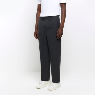 River Island Mens Smart Trousers Grey Tapered Fit Flannel