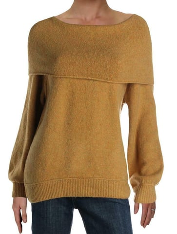 Free People Women's Sweater Yellow Overlay Pullover