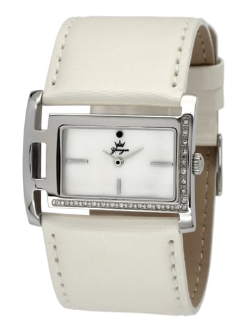 Yonger und Bresson: Weiße Lederuhr mit silberner Lünette