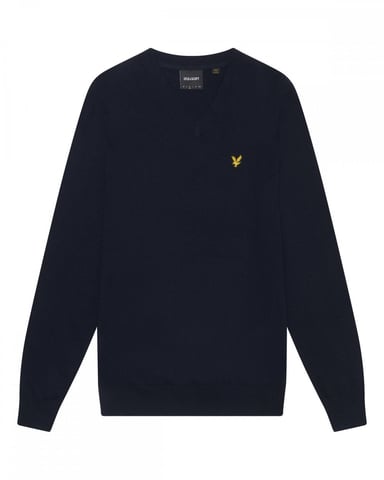 Lyle & Scott � Pullover aus Baumwollmerinowolle mit V-Ausschnitt, Marineblau