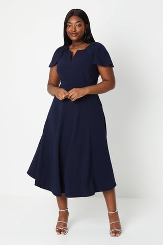 Plus V Neck Short Sleeve Ponte Midi Dress