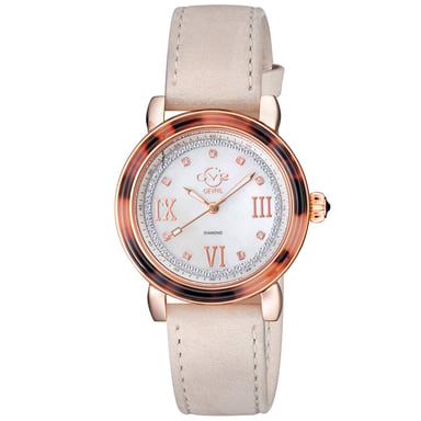 GV2 Damen Marsala Schildkröte Schweizer Quarz Diamant Perlmutt Zifferblatt, Tan Wildleder Uhr