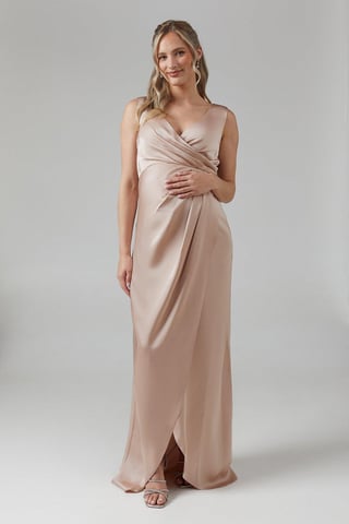 Maternity Ruched Waist Detail Satin Bridesmaids Dress