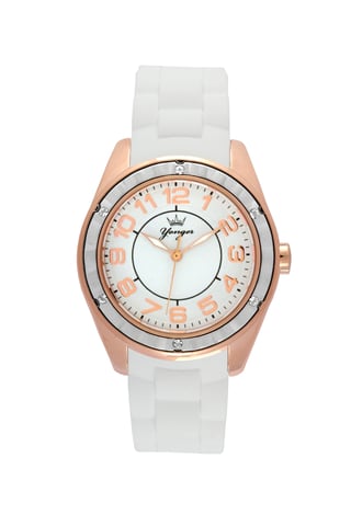 Yonger und Bresson: Rose Gold Lünette mit weißer Uhr