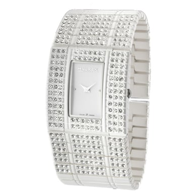 Haurex italy: honey women's watch - white dial, pvd white ss bracelet w swarovski