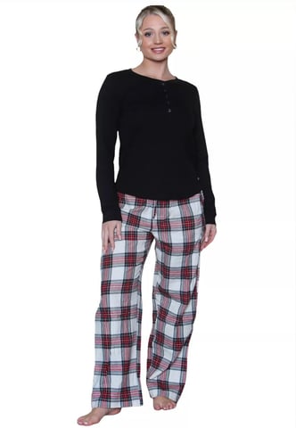 GAP Womens Pyjama Flanell Schlaf Set in Schwarz Tartan