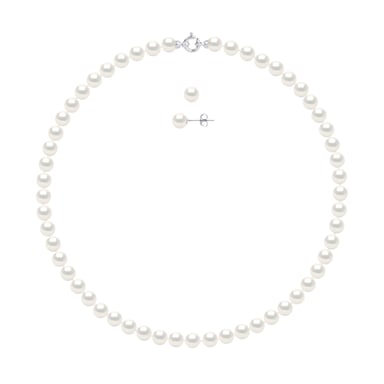 DIADEMA - Set - Halskette/Ohrringe - Echte Süßwasserperlen - Weißgold
