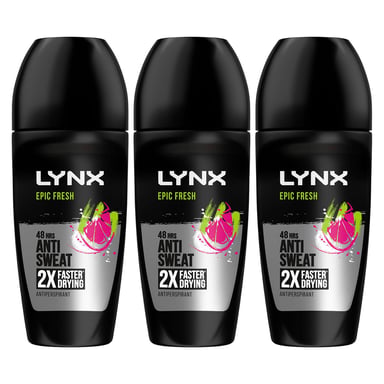 Lynx Epic Fresh Anti Perspirant Roll On 48H Anti Sweat Protection 50ml, 3 Pack