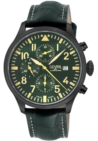 Gevril Vaughn Chronograph Olive Leder Schweizer Automatikuhr ETA 7750