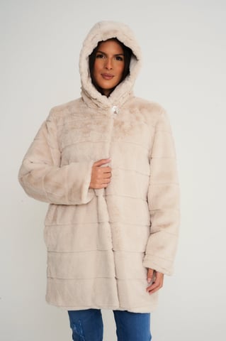 Elle Ladies Hooded Faux Fur Coat in Cream