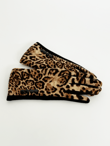 Leopard Print Gloves with Black Buttons