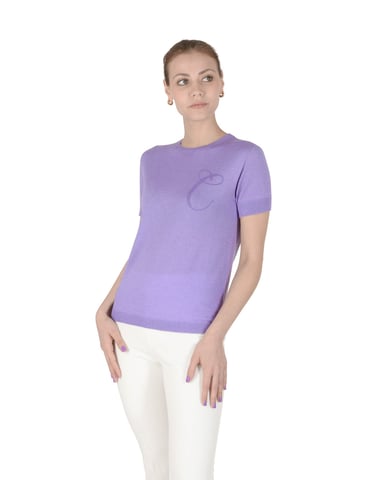 Crown Of Edinburgh Cashmere Short Sleeve Art 003 Lilas Lettre C