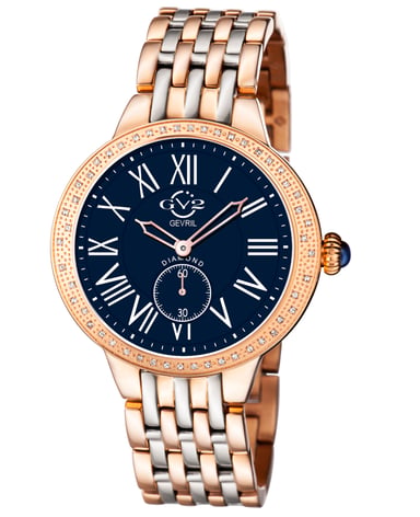GV2 Astor Damen Blau Zifferblatt Schweizer Quarz Diamant Zwei Ton Uhr